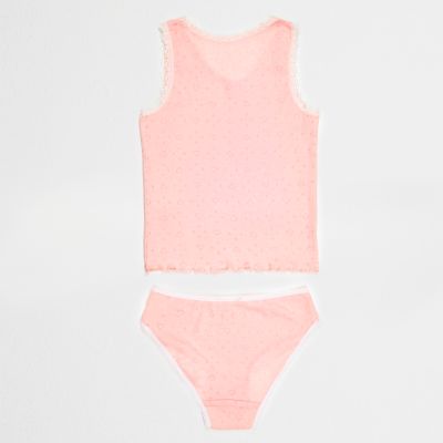 Girls pink pointelle vest and underwear